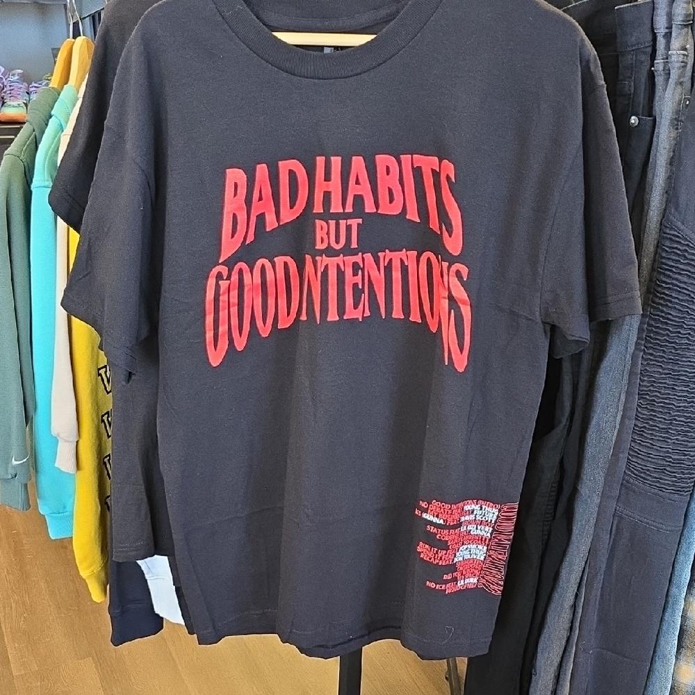 Navy T-Shirt with Pink Graphic Text